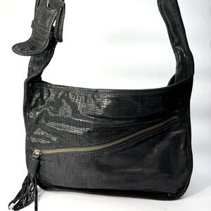 90’s Donald J Pliner Metalic Black Silver Check Idola Handbage Purse